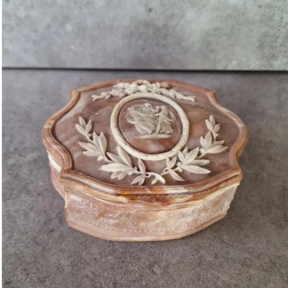 Inoclay vintage stone jewelry box three graces 3 muses trinket box USA Made 60s